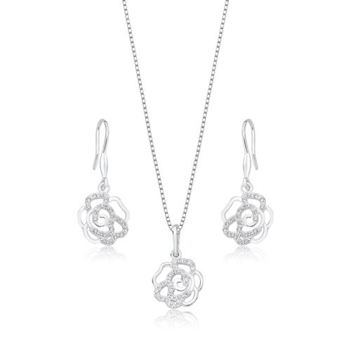 Conjunto prata 925 flor vazada trabalhada