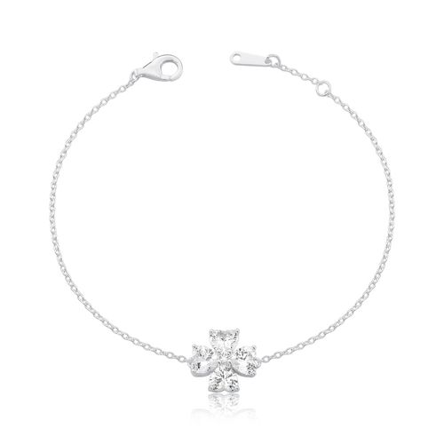 Pulseira prata 925 flor com zircônia