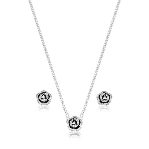 Conjunto prata 925 infantil flor cravejada