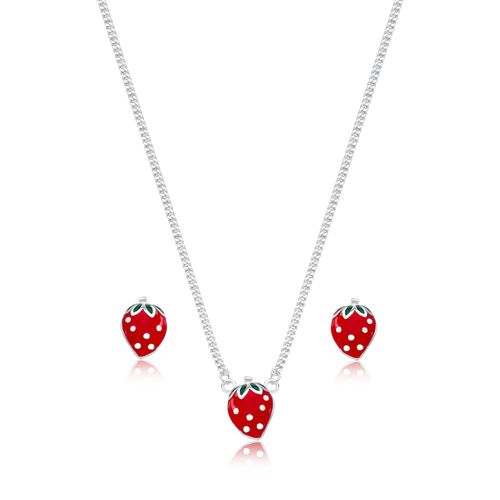 Conjunto prata 925 infantil morango