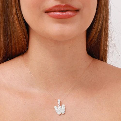 Pingente prata 925 letra w cravejada