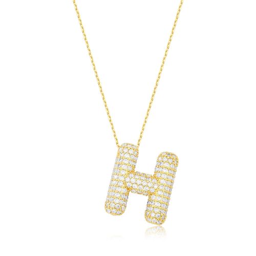 Colar semijoia letra h cravejada