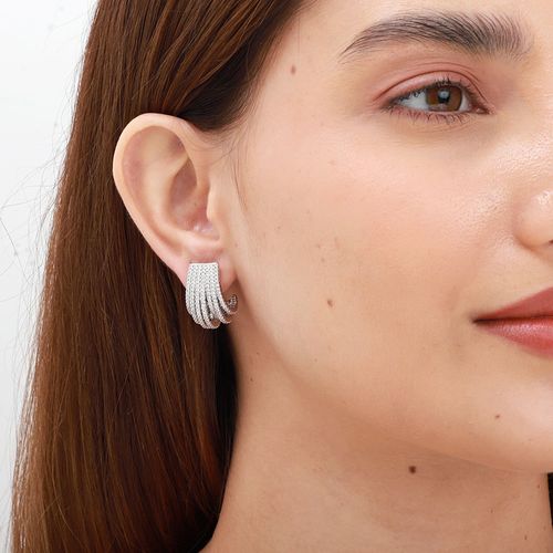 Brinco semijoia fios cravejados