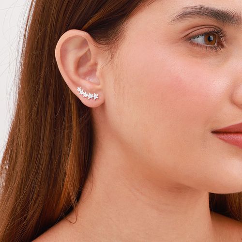 Brinco prata 925 ear cuff flores cravejadas