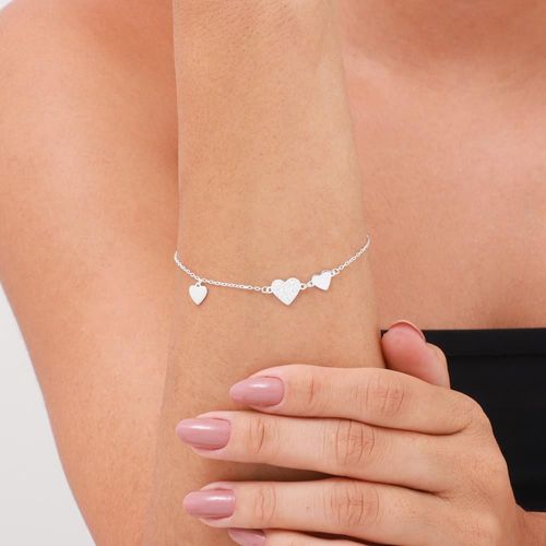 Pulseira prata 925 corações lisos e cravejado