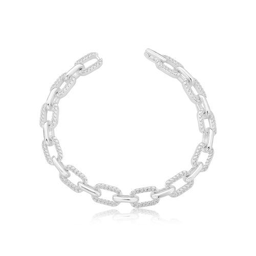 Pulseira prata 925 elos oval com detalhe em zircônia