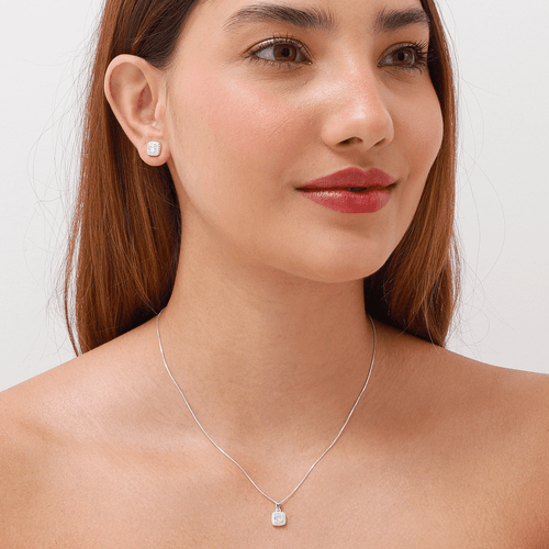 Conjunto prata 925 quadrado com detalhe em zircônia