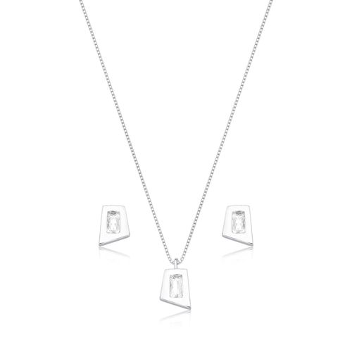 Conjunto prata 925 liso com detalhe zircônia baguete
