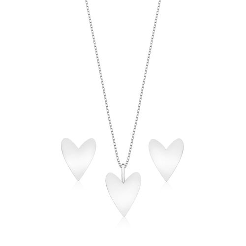 Conjunto prata 925 coração chapa