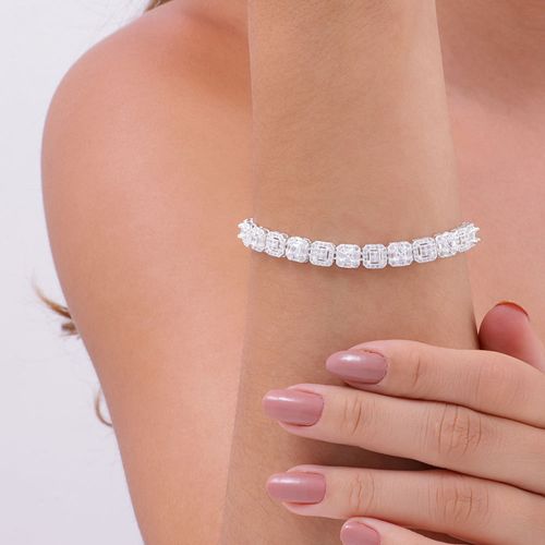 Pulseira prata 925 quadrados cravejados